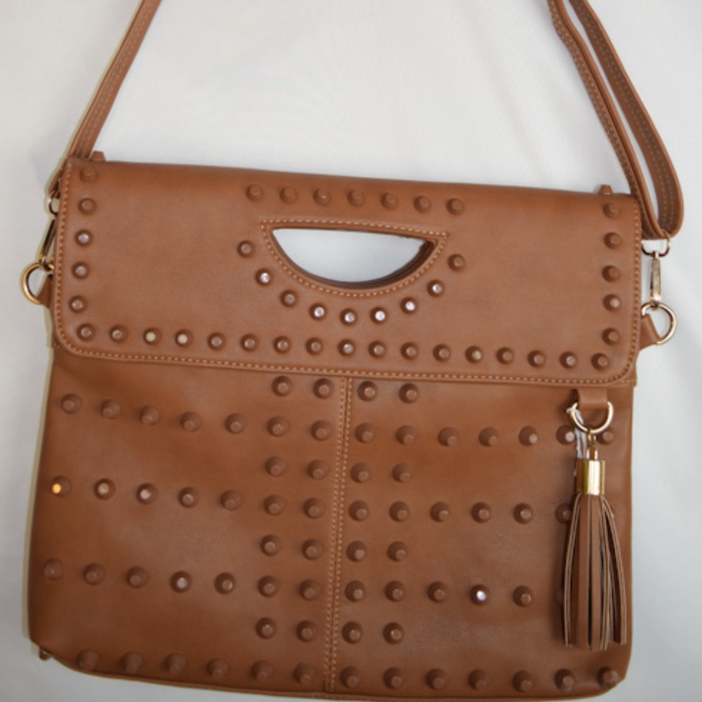 MMS Camel Colored Studded Handbag w/Shoulder strap in GREAT condition!
